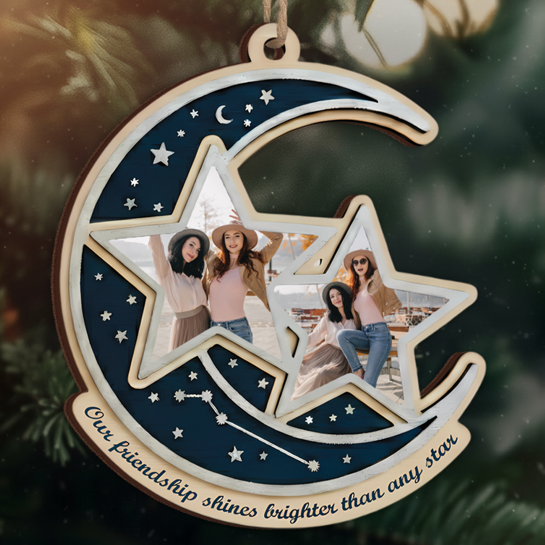 Our Friendship Shines Brighter Than Any Star Personalized Ornament - Custom Moon & Stars Keepsake