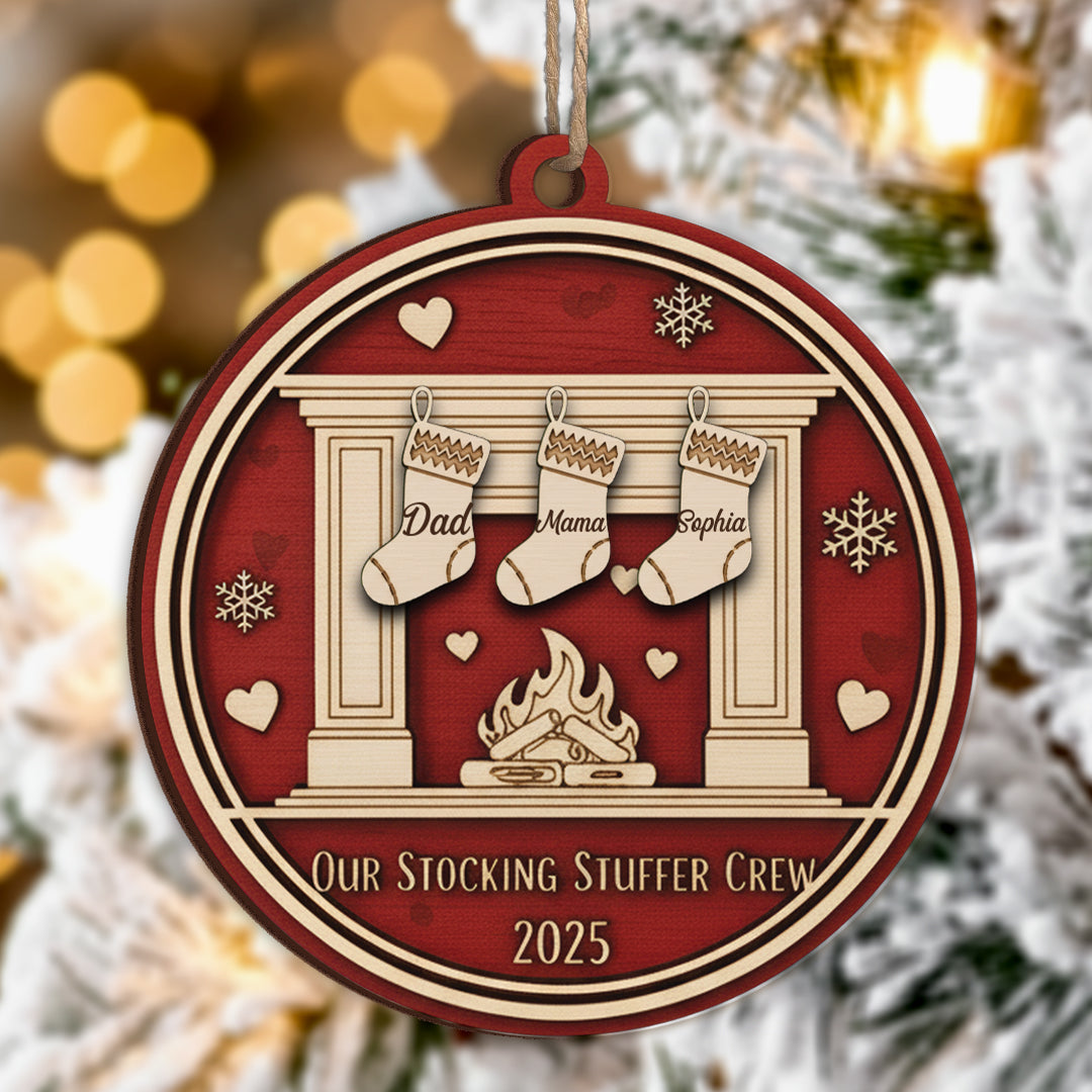 Our Stocking Styffer Cew Wood Ornament – Personalized Family Name Christmas Decoration