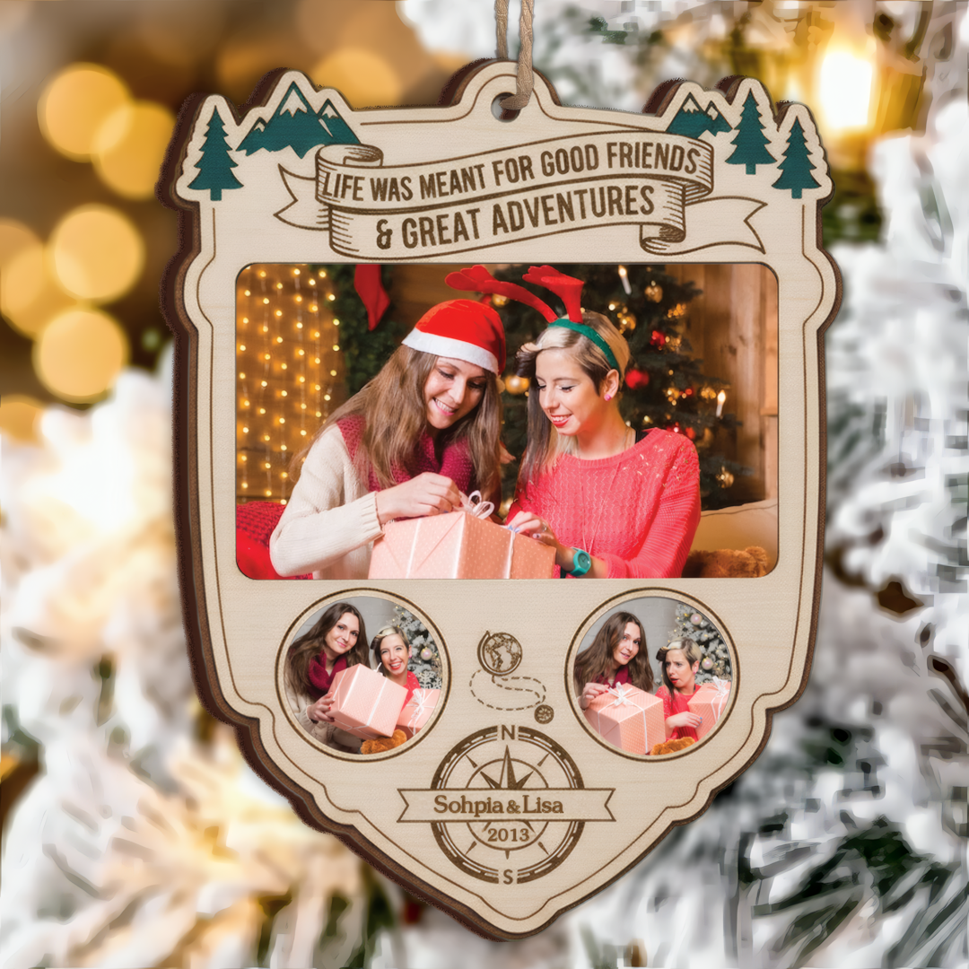 Best Friends Photo Ornament – Personalized Wood Christmas Ornament, Custom Upload Picture Gift for Besties