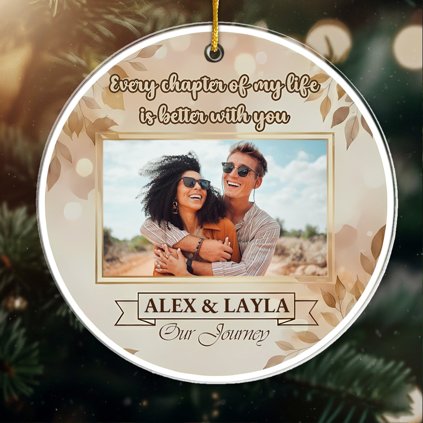 Romantic Couple Journey Photo Ornament - Custom Name Keepsake for Him/Her