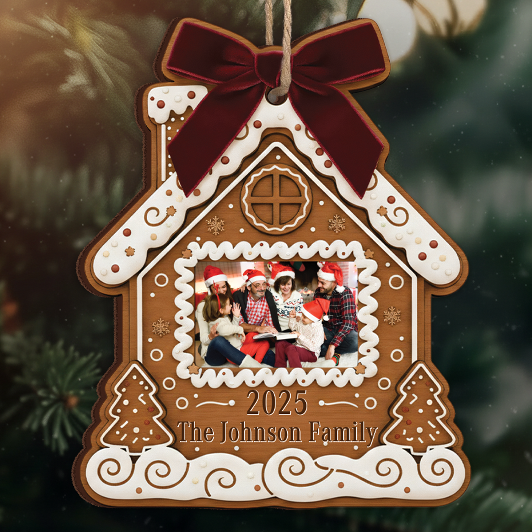 Custom Photo Gingerbread House Ornament - Personalized Family Gift 2025