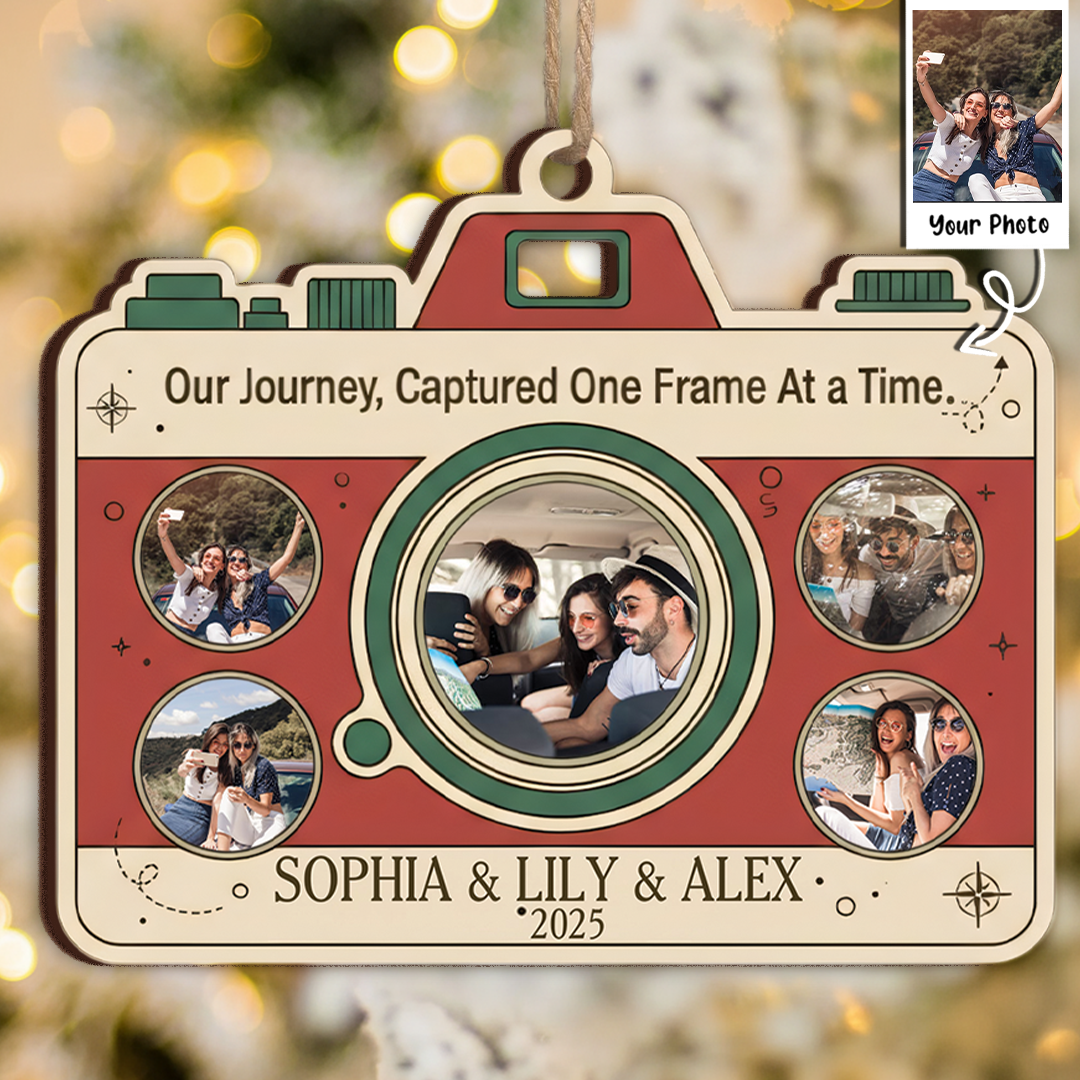Our Journey, Captured One Frame At A Time Custom Ornament - Vintage Camera Gift