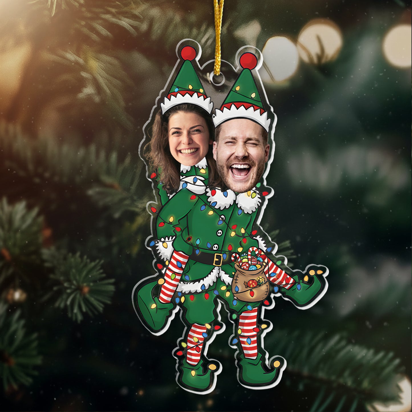 Couple Funny Elf - Personalized Acrylic Photo Ornament