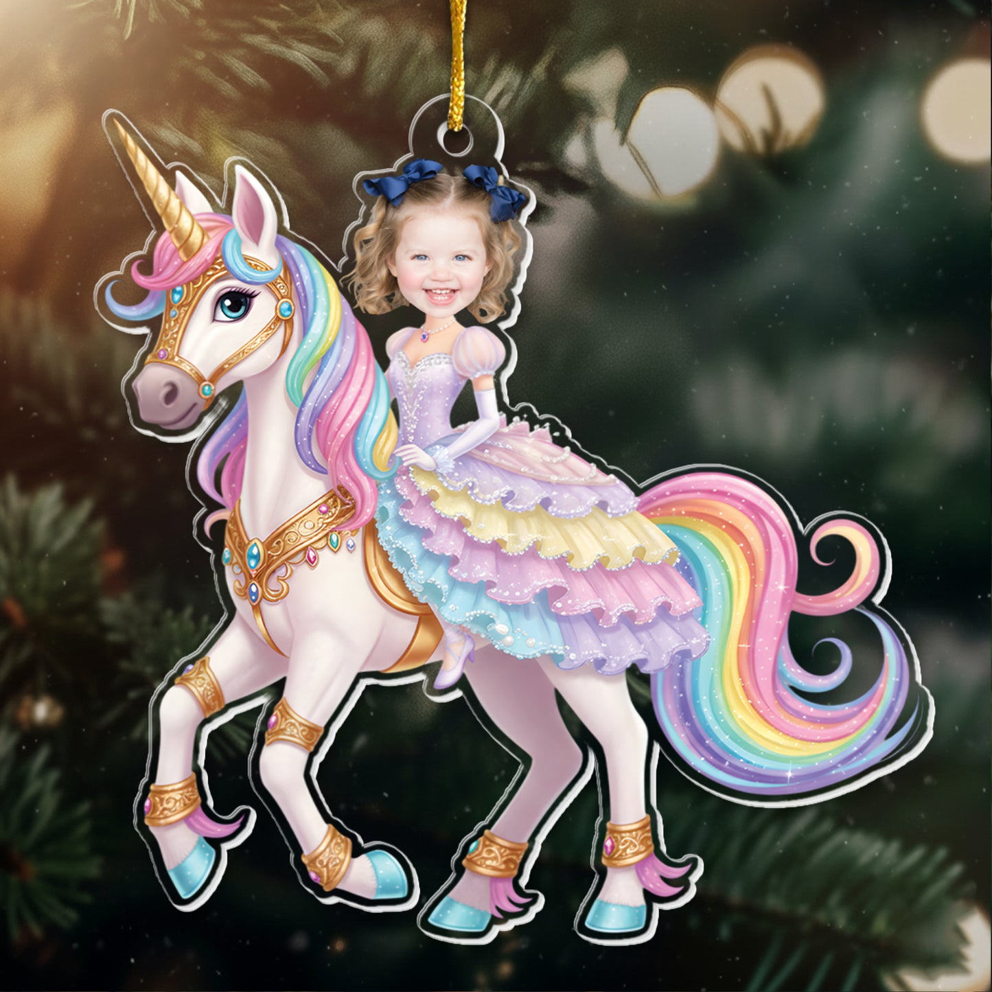Unicorn Princess - Custom Face Ornament Gifts For Girl, Daughter - Personalized Acrylic Photo Ornament