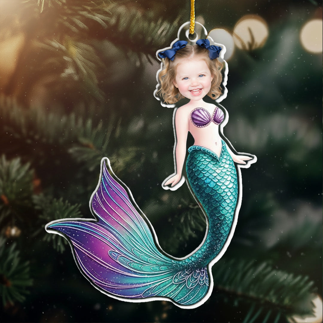 Mermaid Princess - Custom Face Ornament Gifts For Girl - Personalized Acrylic Photo Ornament