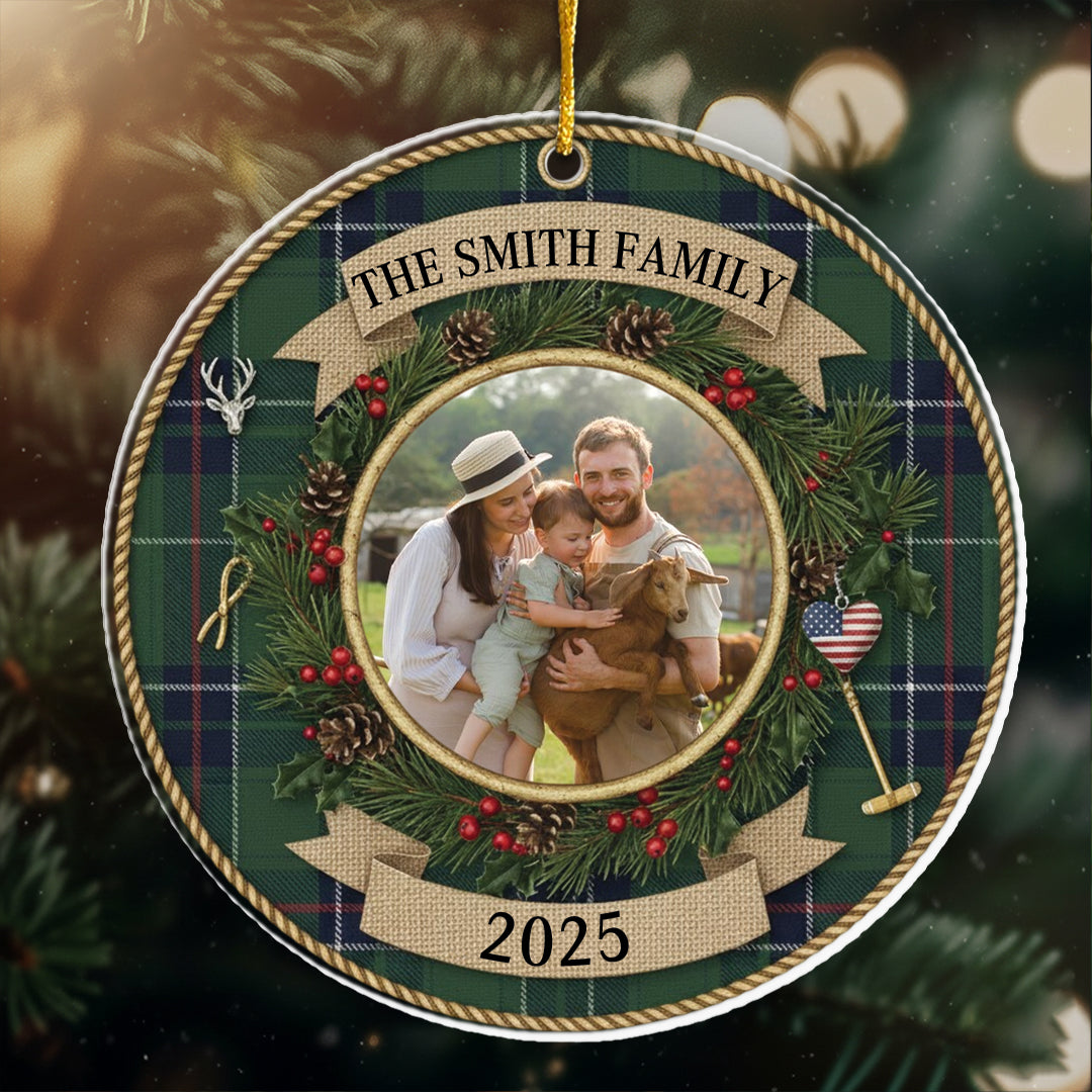 Plaid Christmas Photo Ornament - Custom Picture Frame Decor