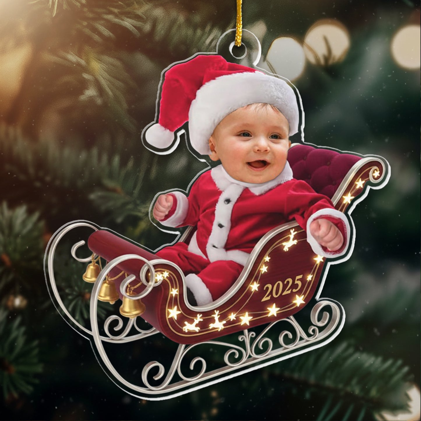 Adorable Newborn Baby - Personalized Babys Photo First Christmas Ornament