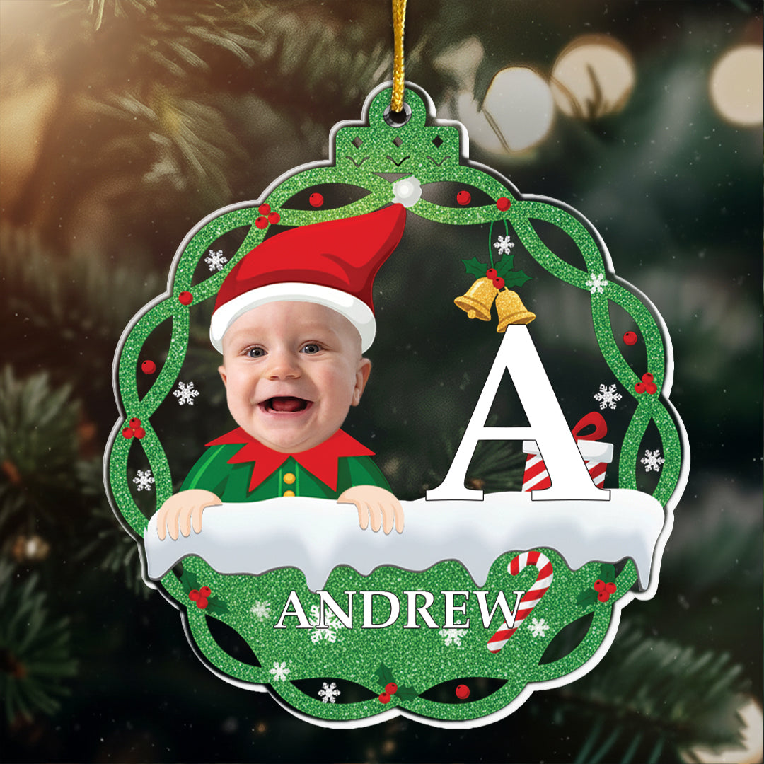 Christmas Elf Monogram Kid - Personalized Acrylic Photo Ornament