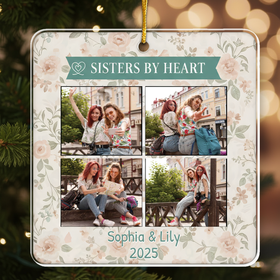 Sisters By Heart Personalized Ornament - Custom Names & Year of Bond Keepsake