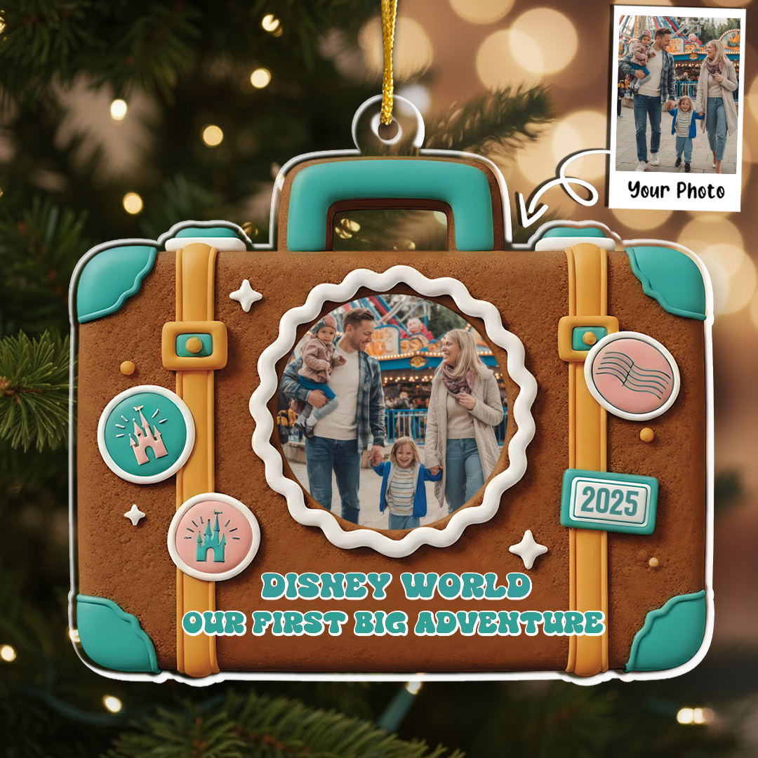 Our First Big Adventure Custom Photo Ornament V2 - Gingerbread Gift