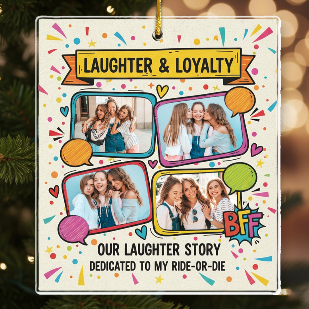 Laughter & Loyalty Personalized Best Friend Photo Ornament - Custom 4 Pictures Keepsake