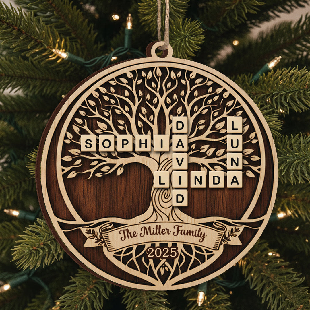 Family Tree Scrabble 2025 Christmas Ornament- Personalized Wood Ornament