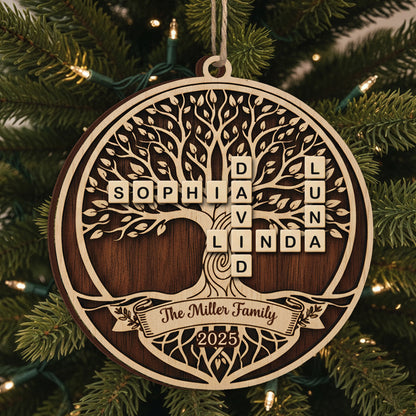 Family Tree Scrabble 2025 Christmas Ornament- Personalized Wood Ornament