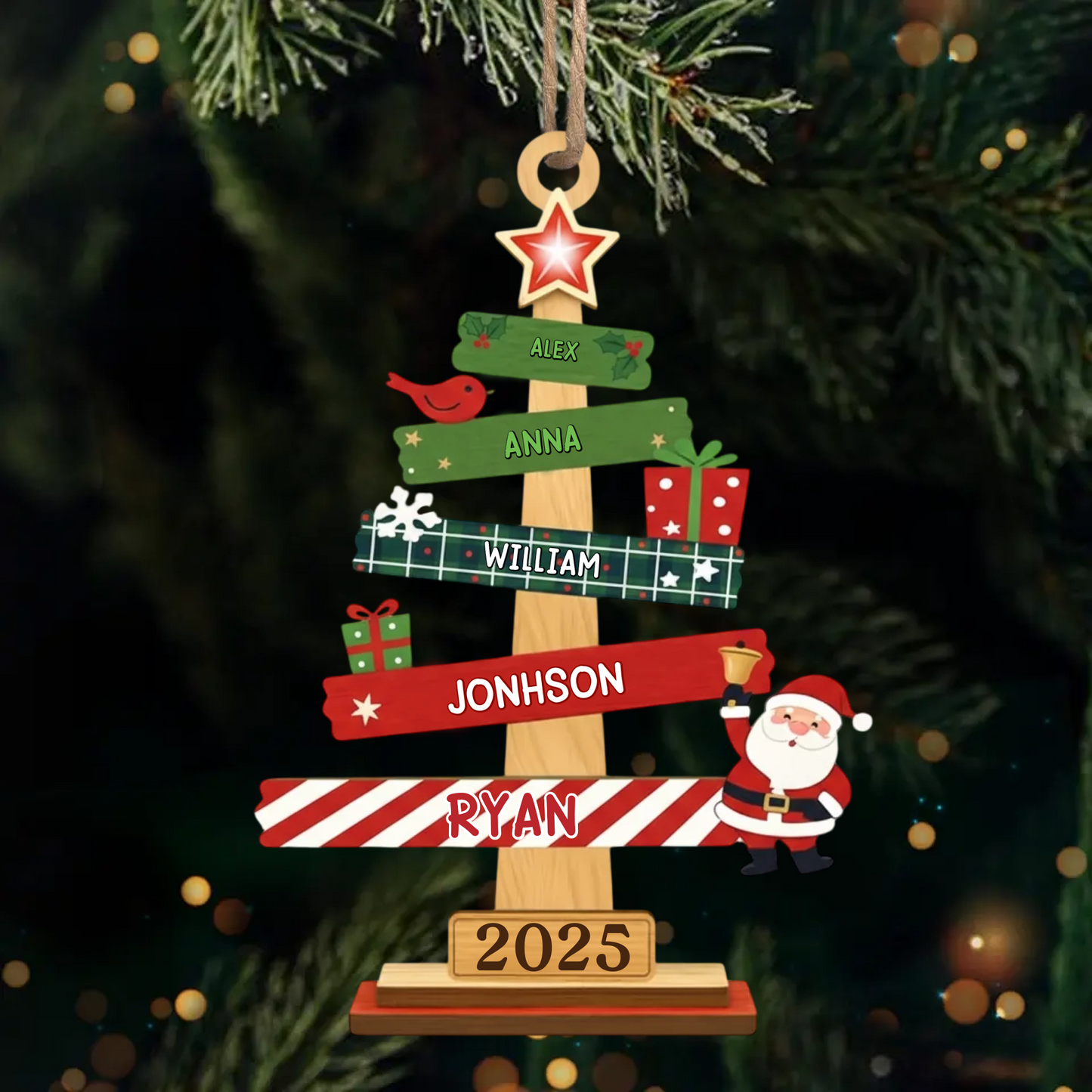 Our Family Christmas Tree, Custom Wood Ornament - Personalized Christmas Birthday Gifts For Mom, Dad, Kids