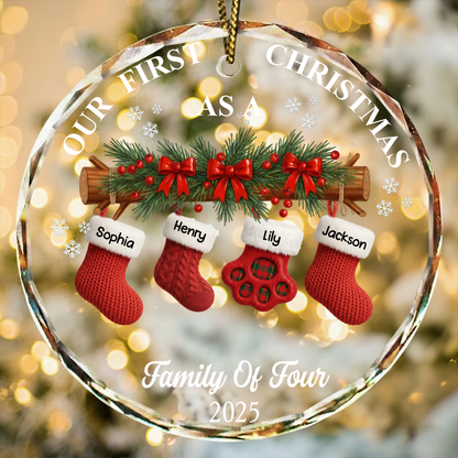 First Christmas Stocking Family - Personalized Circle Glass Ornament