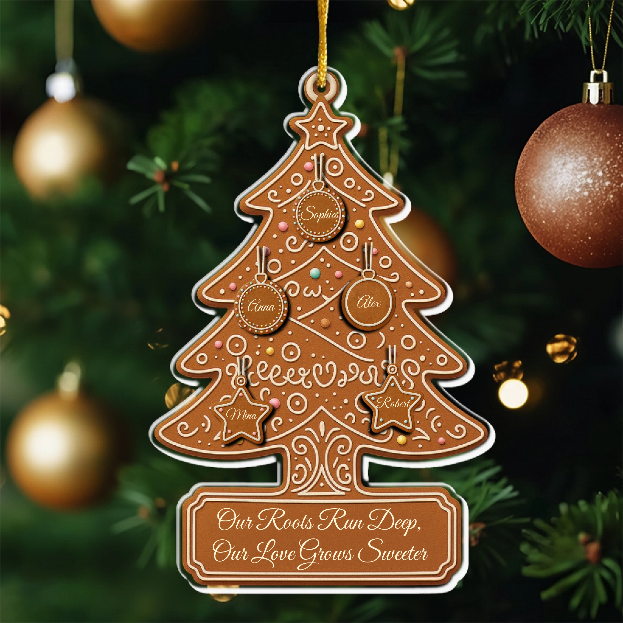 Gingerbread Christmas Tree With Family Names - Personalized Acrylic Ornament