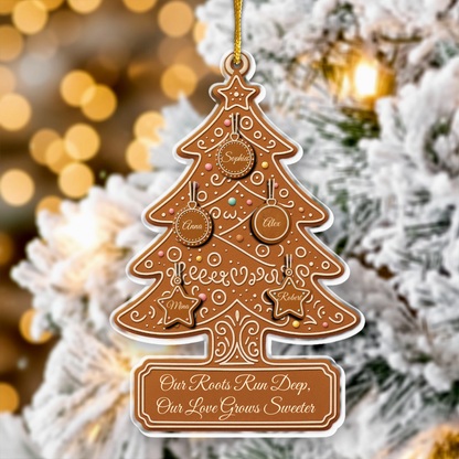 Gingerbread Christmas Tree With Family Names - Personalized Acrylic Ornament