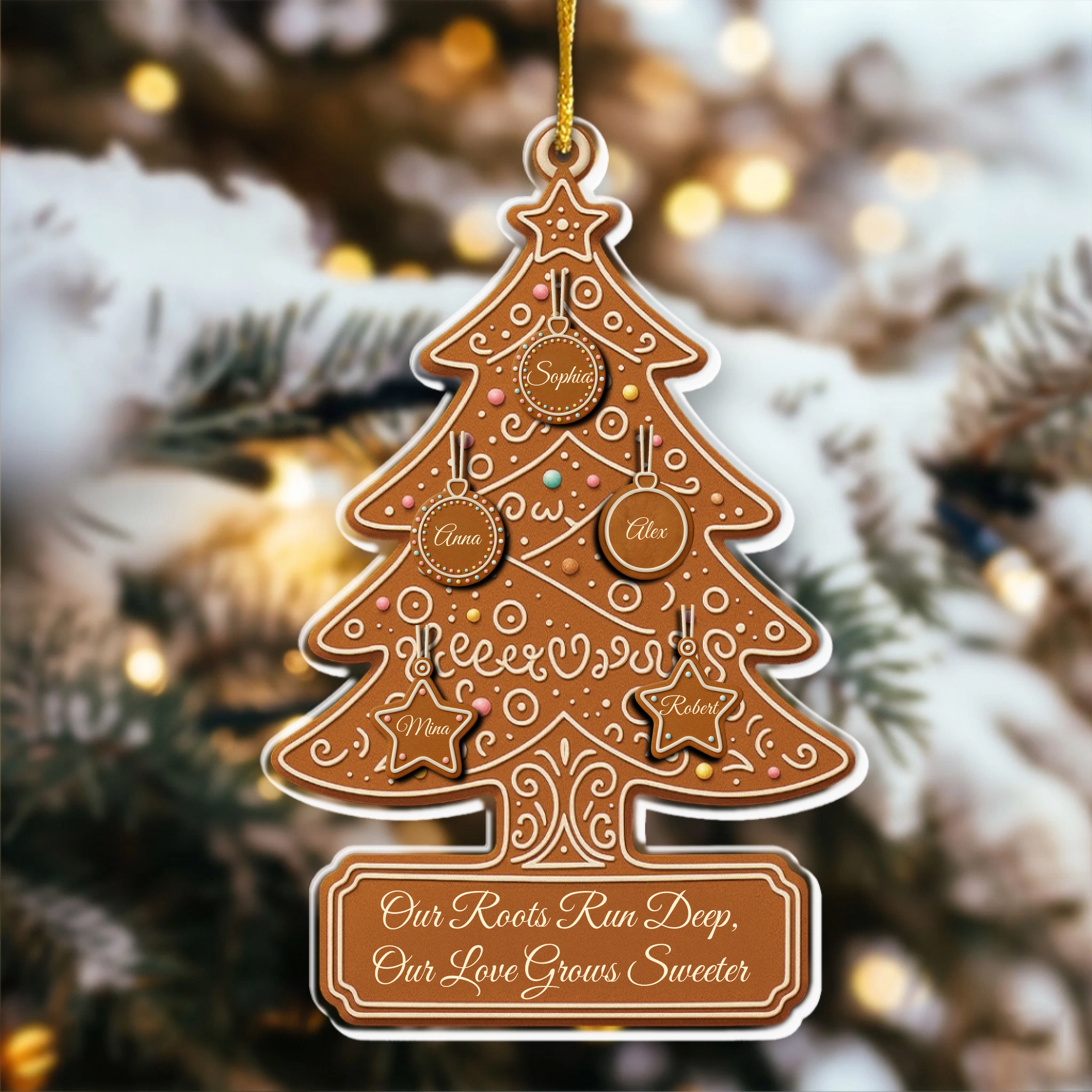 Gingerbread Christmas Tree With Family Names - Personalized Acrylic Ornament