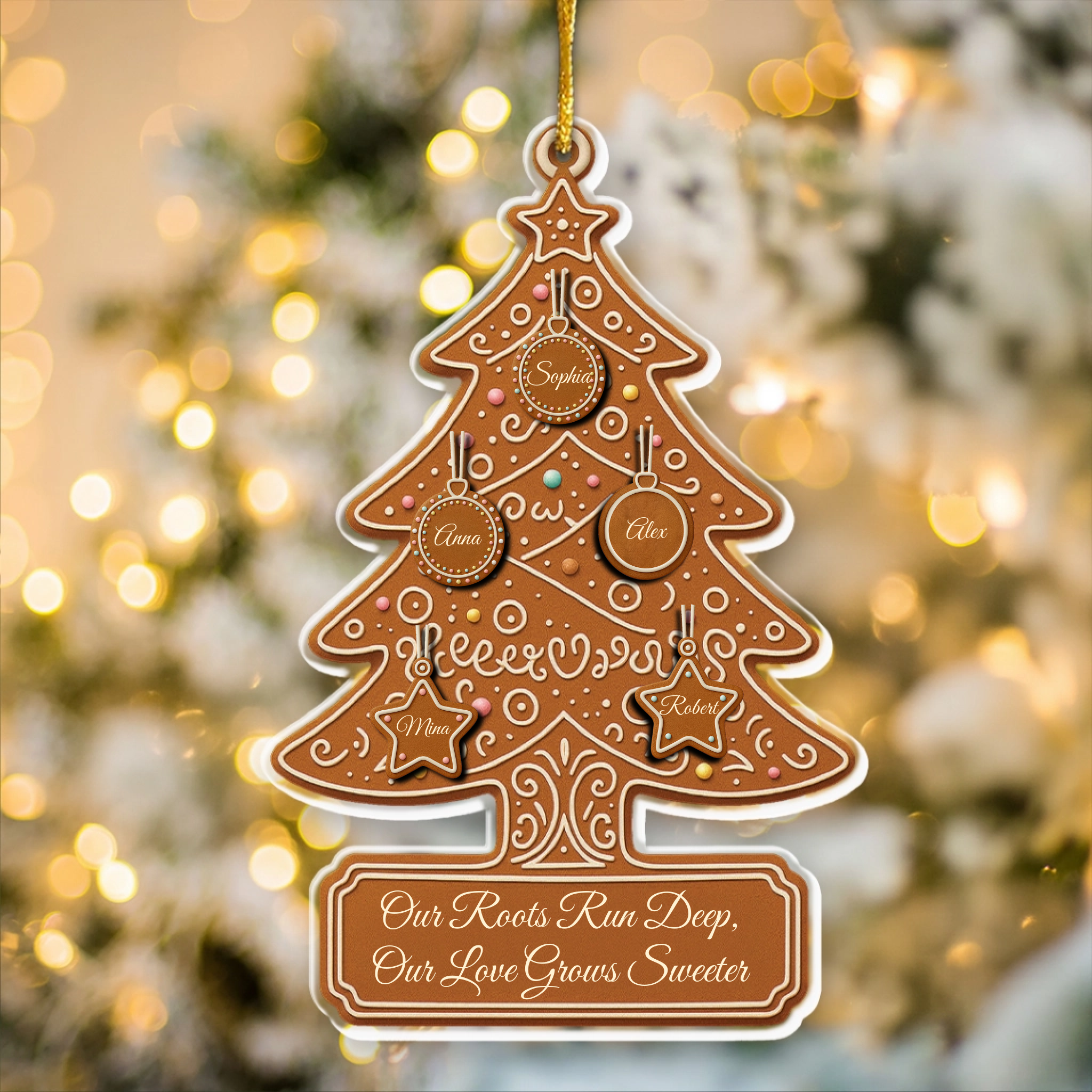 Gingerbread Christmas Tree With Family Names - Personalized Acrylic Ornament