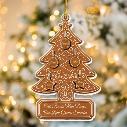 Gingerbread Christmas Tree With Family Names - Personalized Acrylic Ornament