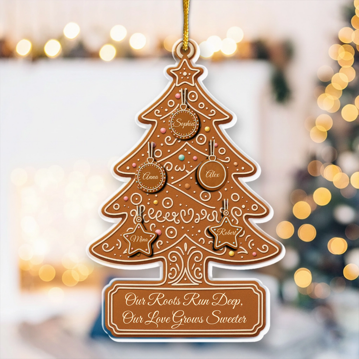 Gingerbread Christmas Tree With Family Names - Personalized Acrylic Ornament