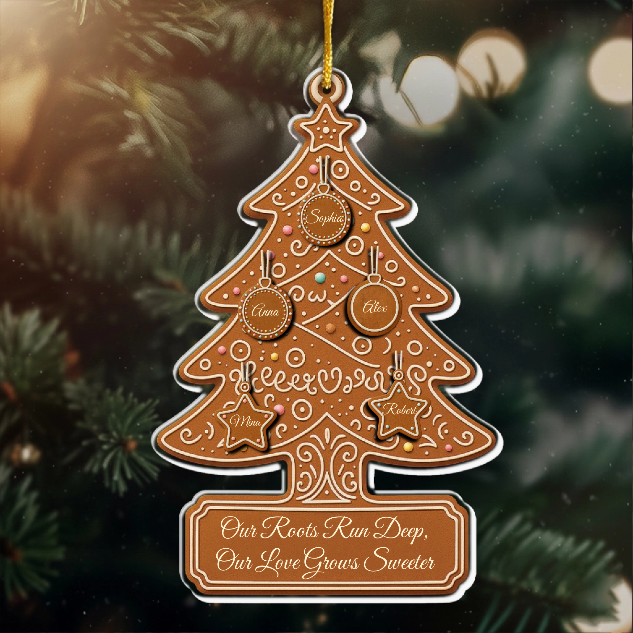 Gingerbread Christmas Tree With Family Names - Personalized Acrylic Ornament