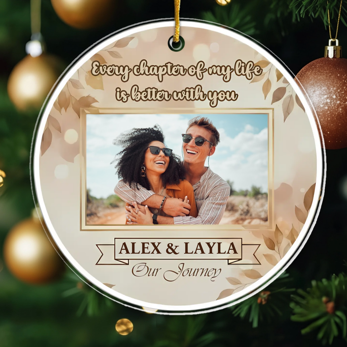 Romantic Couple Journey Photo Ornament - Custom Name Keepsake for Him/Her