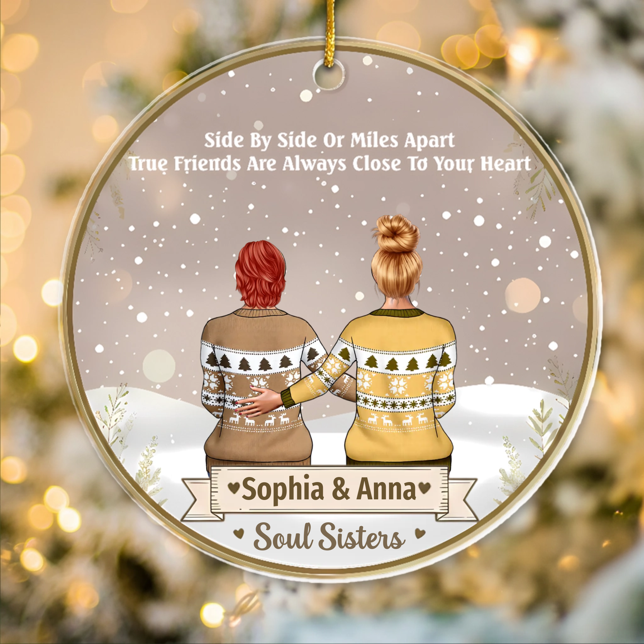 Side By Side Or Miles Apart, True Friends Are Always Close To The Heart - Personalized Ornament