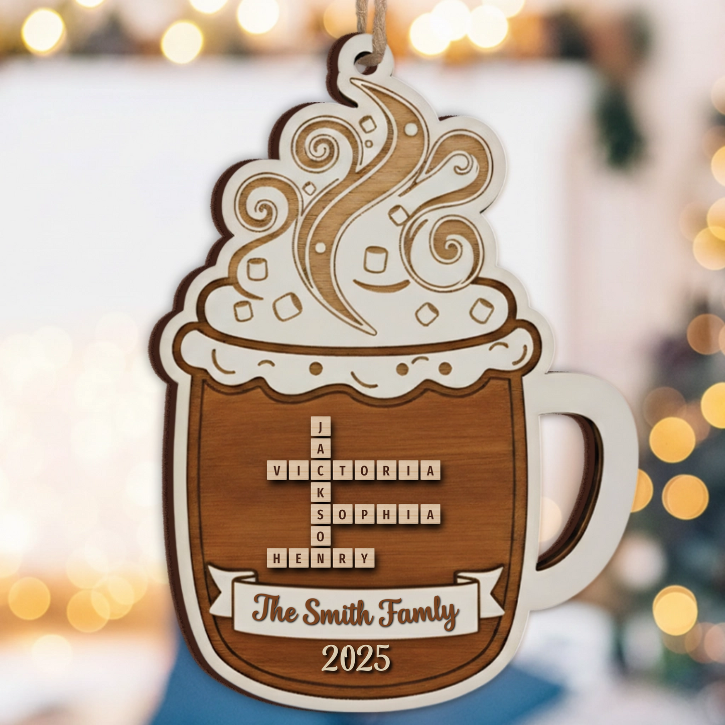 Hot Chocolate Family Ornament 2025 - Custom Name Keepsake