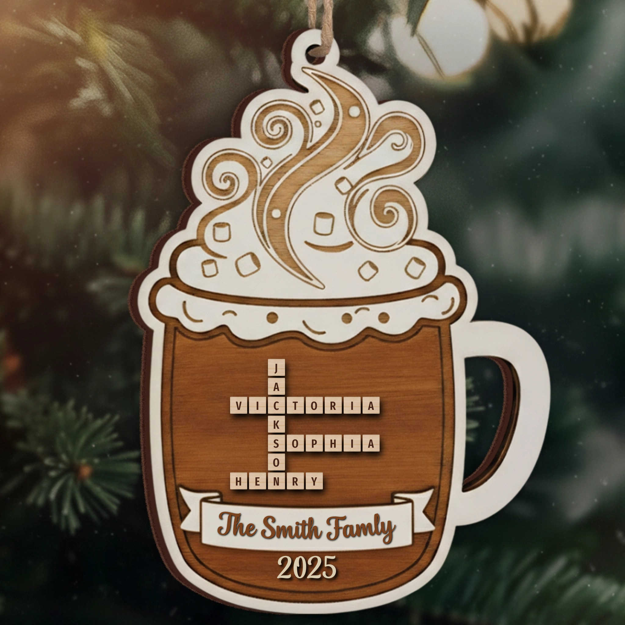 Hot Chocolate Family Ornament 2025 - Custom Name Keepsake