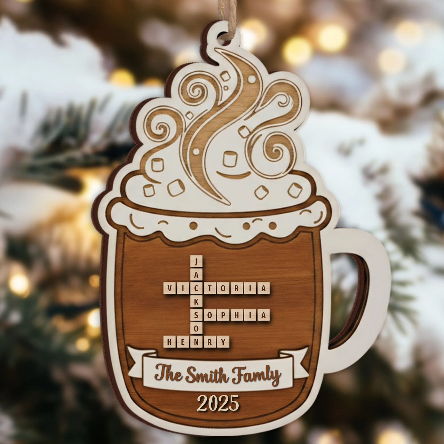 Hot Chocolate Family Ornament 2025 - Custom Name Keepsake