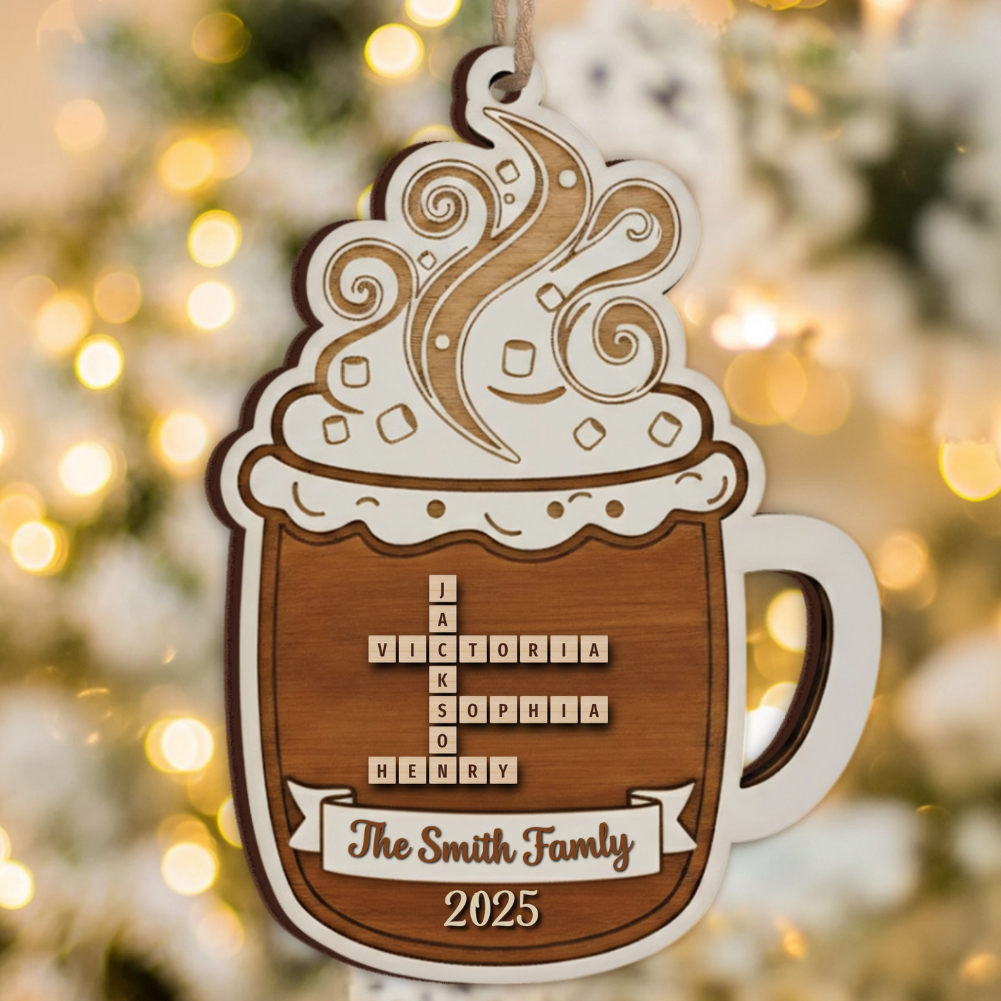 Hot Chocolate Family Ornament 2025 - Custom Name Keepsake