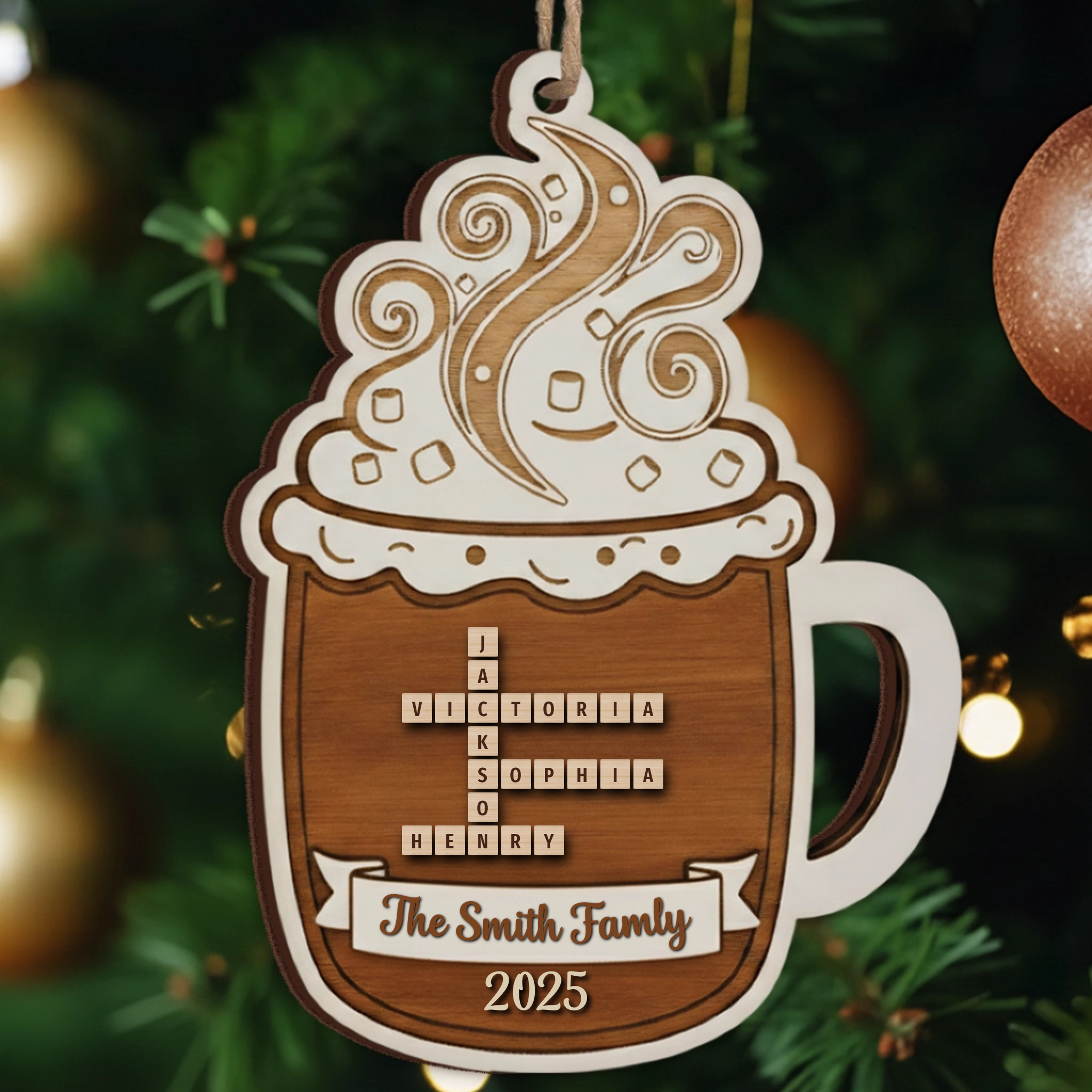 Hot Chocolate Family Ornament 2025 - Custom Name Keepsake