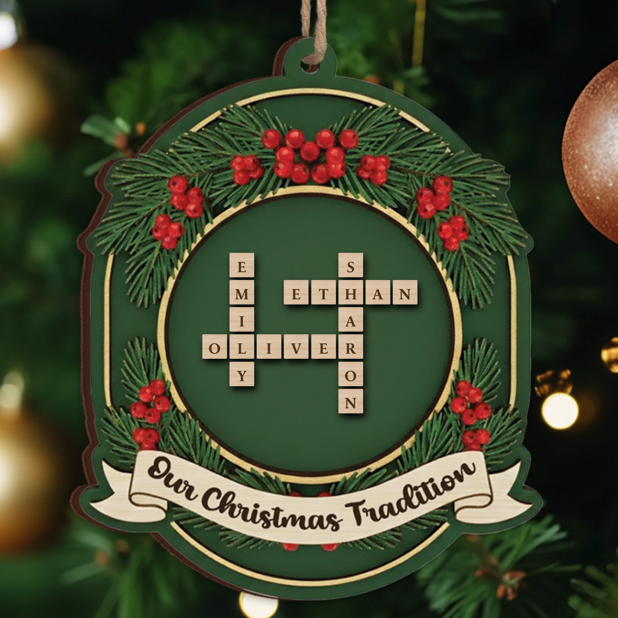 Our Christmas Tradition Personalized Family Ornament - Custom Name Tiles Keepsake