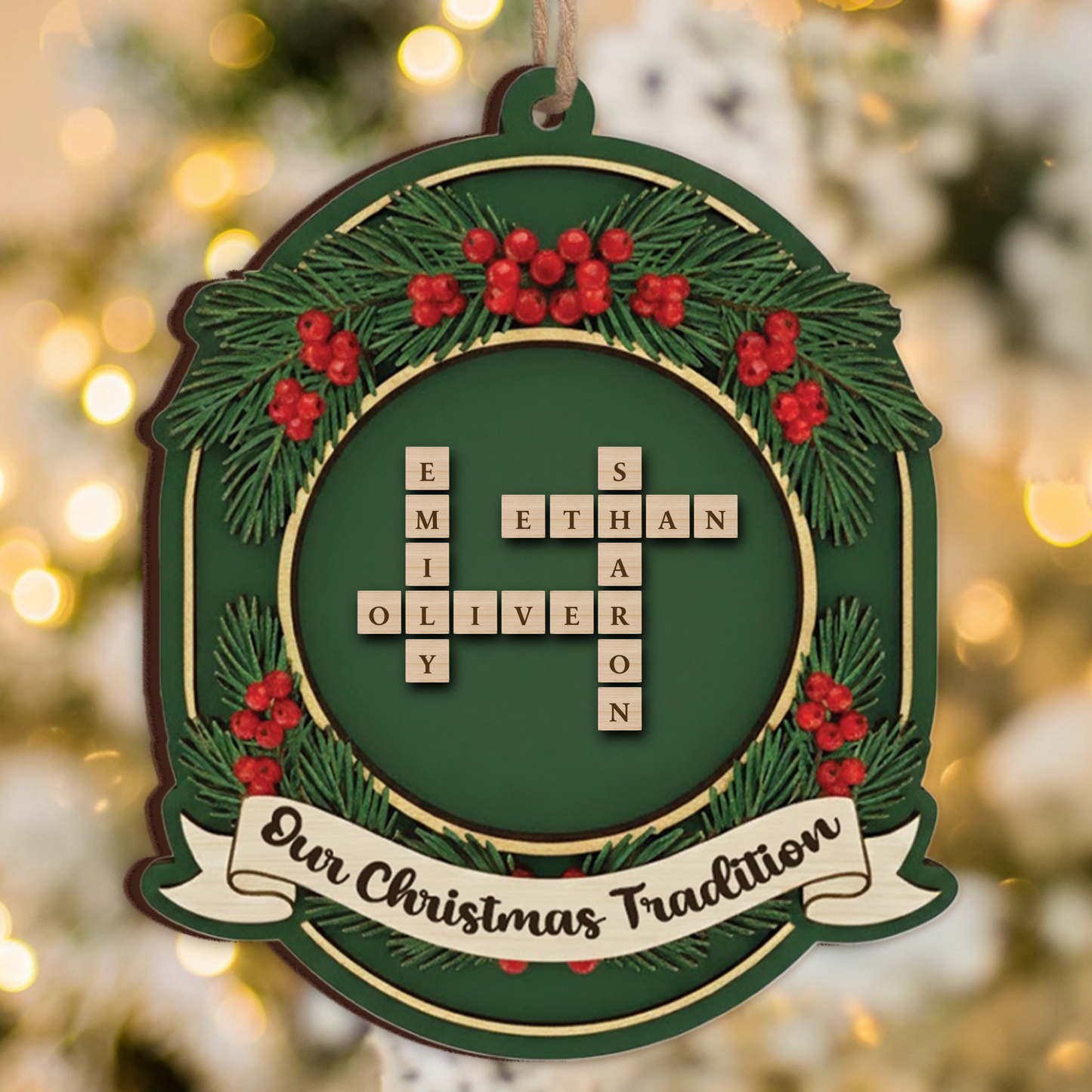 Our Christmas Tradition Personalized Family Ornament - Custom Name Tiles Keepsake
