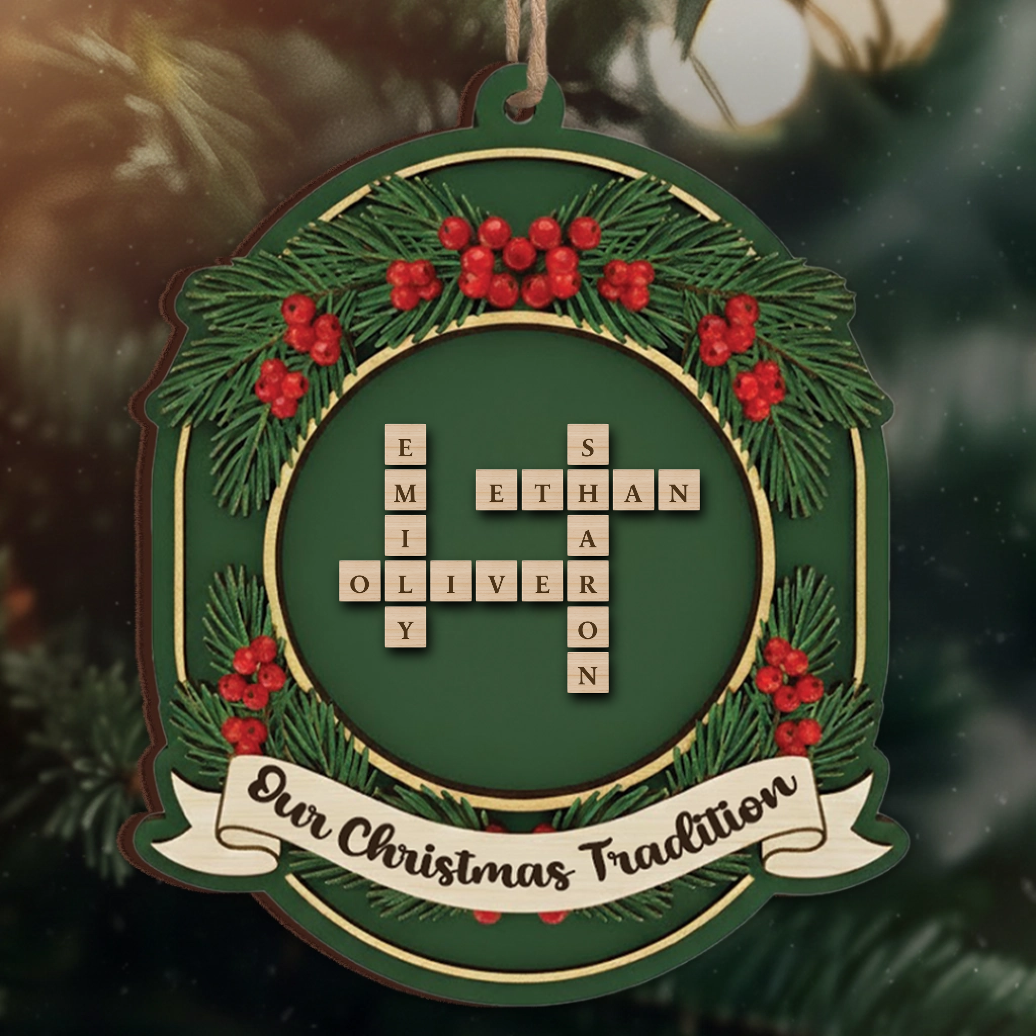 Our Christmas Tradition Personalized Family Ornament - Custom Name Tiles Keepsake