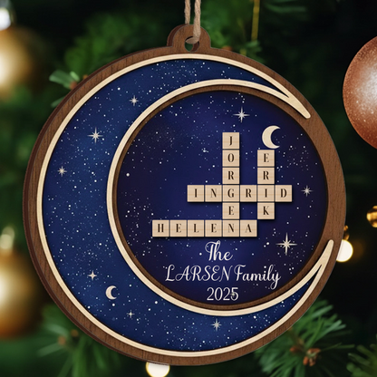 Layered Starry Night Scrabble Ornament - Custom Family Names & Year Keepsake