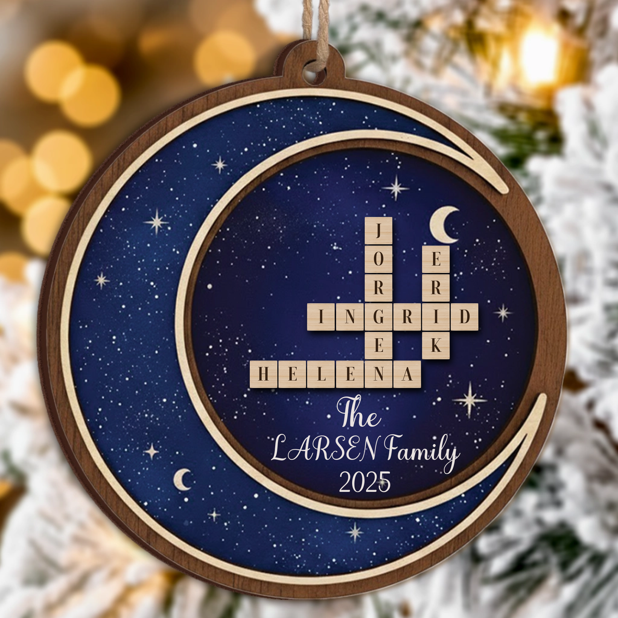 Layered Starry Night Scrabble Ornament - Custom Family Names & Year Keepsake
