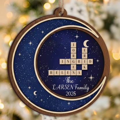 Layered Starry Night Scrabble Ornament - Custom Family Names & Year Keepsake