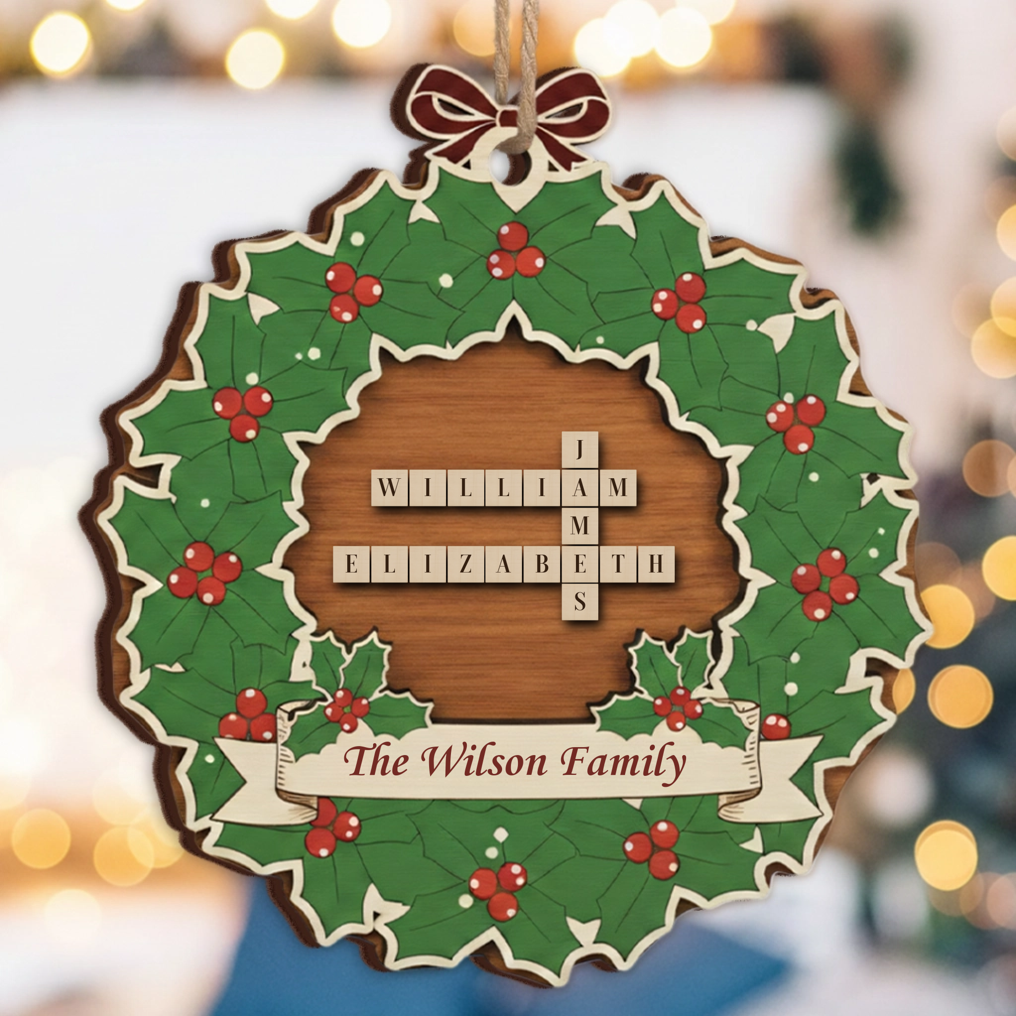 Custom Scrabble Family Roles Ornament - Wreath Frame Christmas Gift 2025