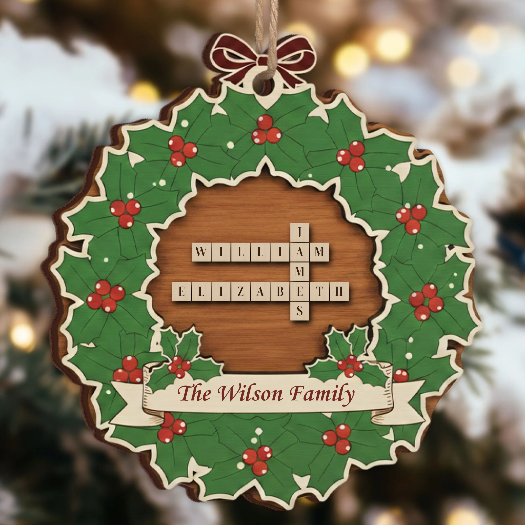 Custom Scrabble Family Roles Ornament - Wreath Frame Christmas Gift 2025