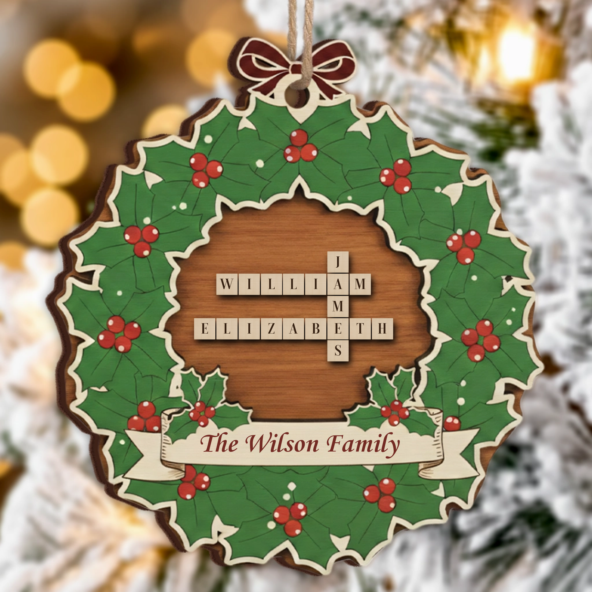 Custom Scrabble Family Roles Ornament - Wreath Frame Christmas Gift 2025