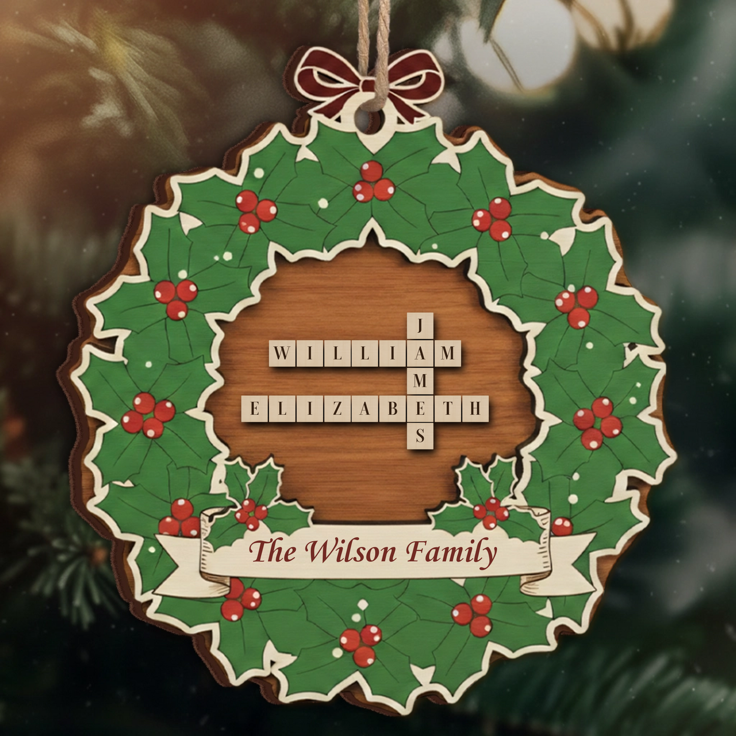 Custom Scrabble Family Roles Ornament - Wreath Frame Christmas Gift 2025