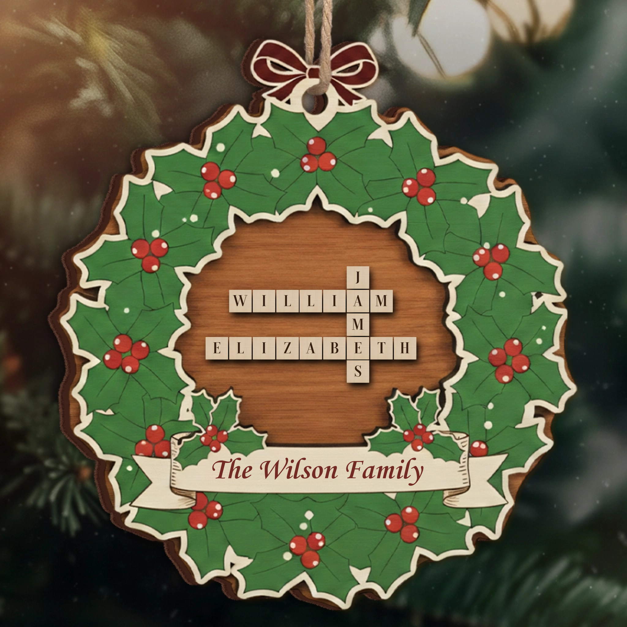 Custom Scrabble Family Roles Ornament - Wreath Frame Christmas Gift 2025