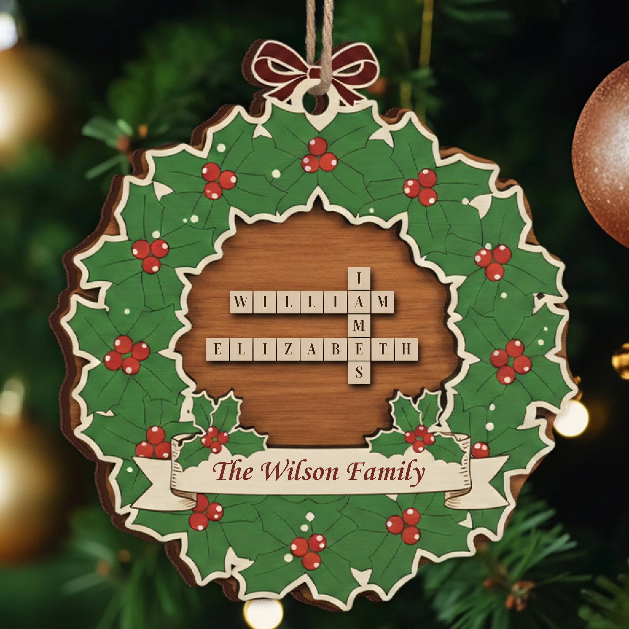 Custom Scrabble Family Roles Ornament - Wreath Frame Christmas Gift 2025