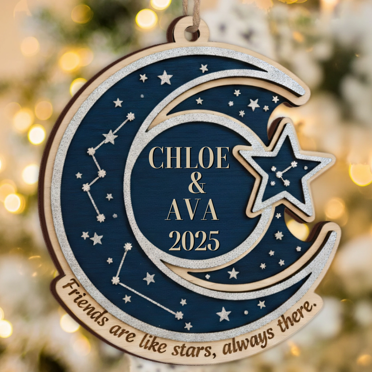 Friends Are Like Stars, Always There Personalized Ornament - Custom Moon & Star Keepsake
