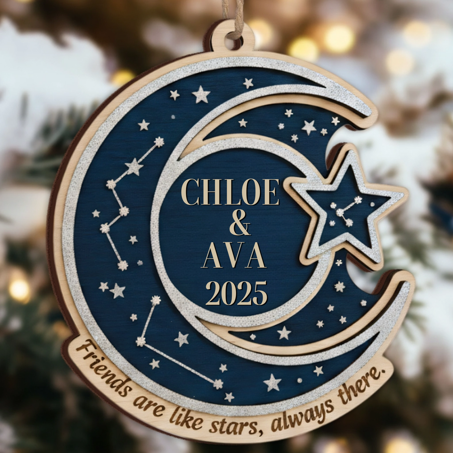 Friends Are Like Stars, Always There Personalized Ornament - Custom Moon & Star Keepsake