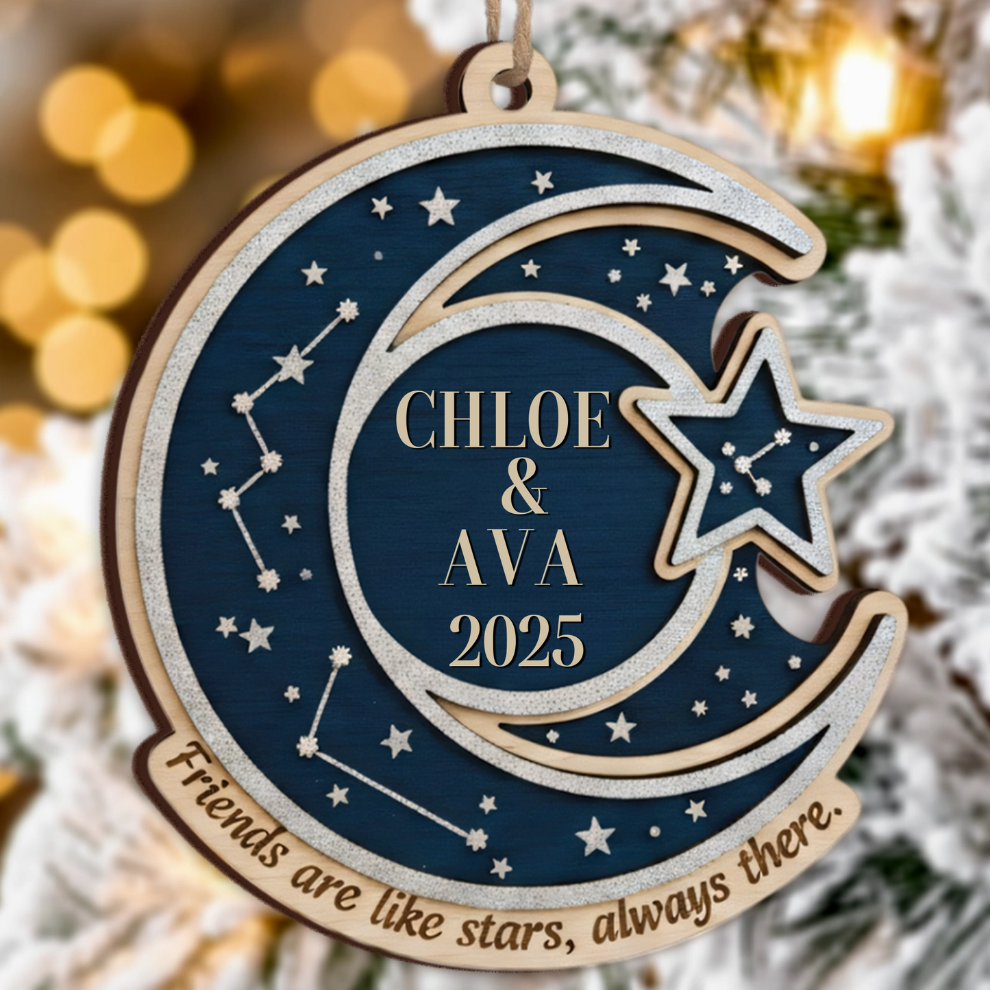Friends Are Like Stars, Always There Personalized Ornament - Custom Moon & Star Keepsake