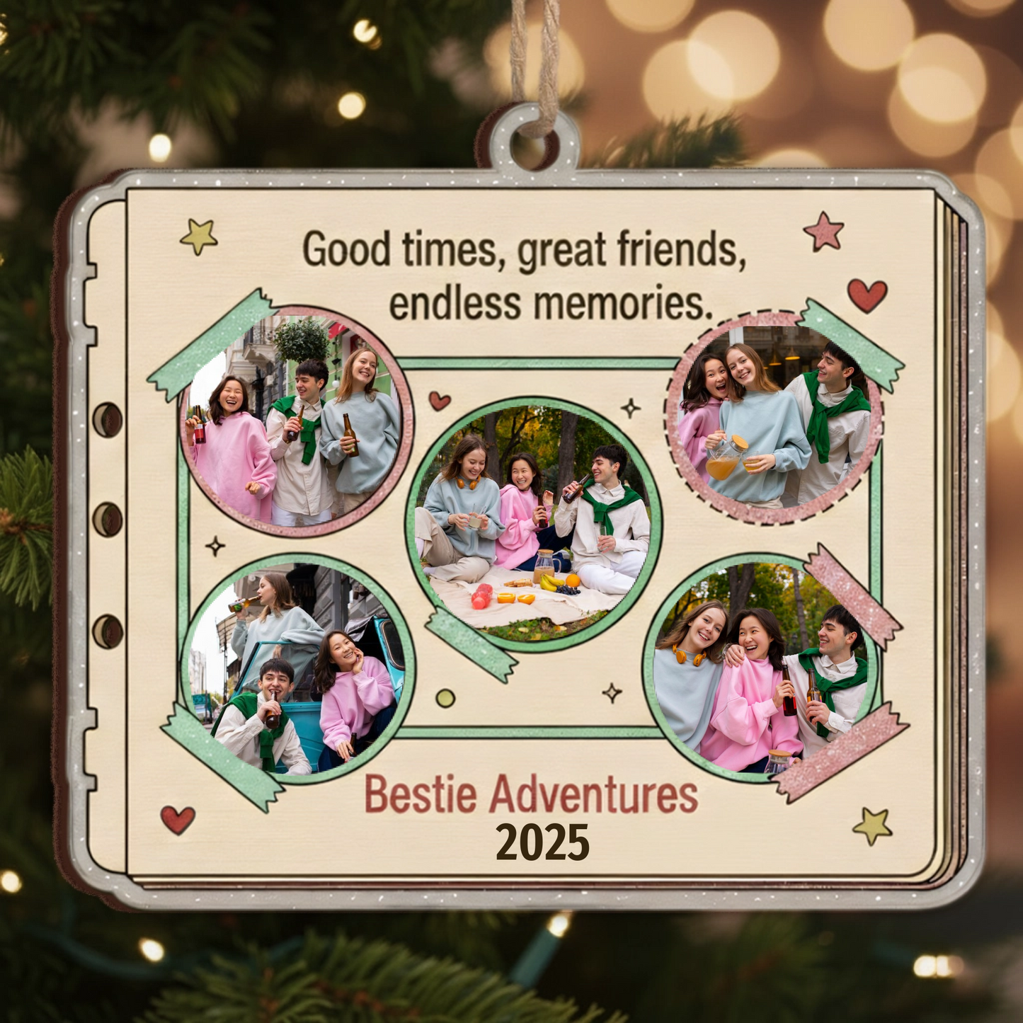 Bestie Adventures Personalized Scrapbook Ornament - Custom Pictures & Year Keepsake