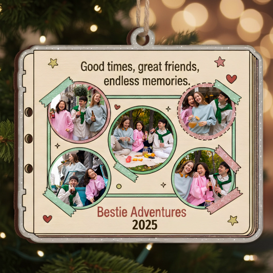 Bestie Adventures Personalized Scrapbook Ornament - Custom Pictures & Year Keepsake